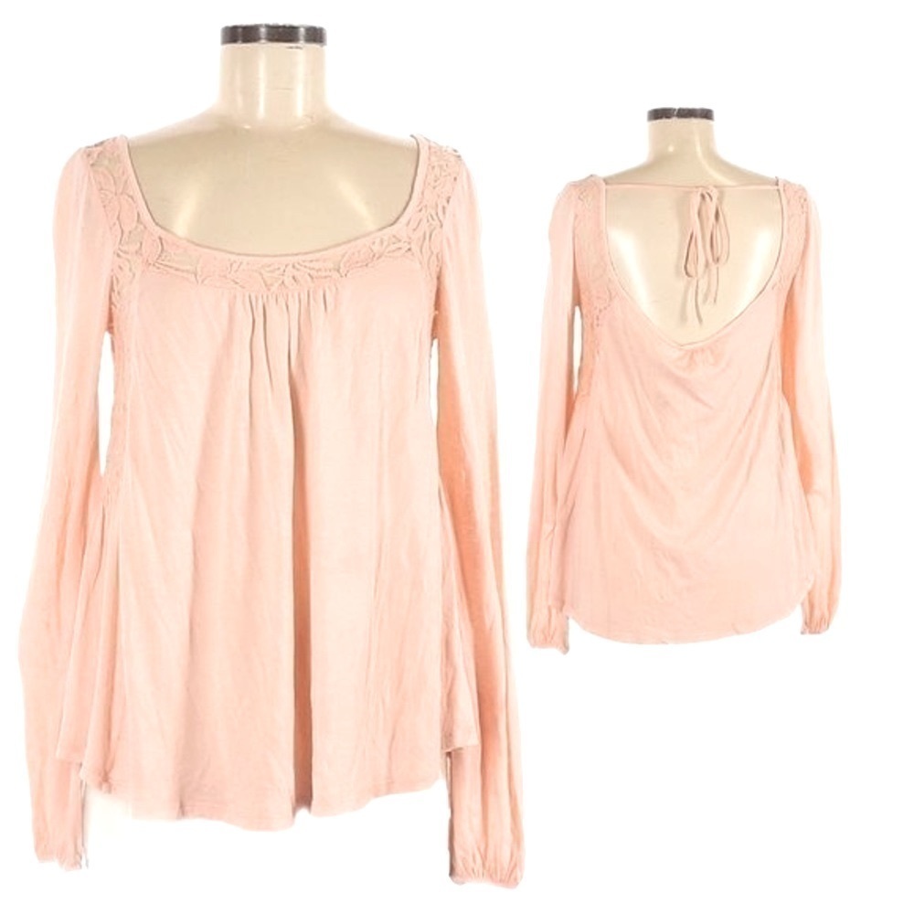 Others Follow Boho Daze Lace Open Back Peasant Blouse Size M NWT